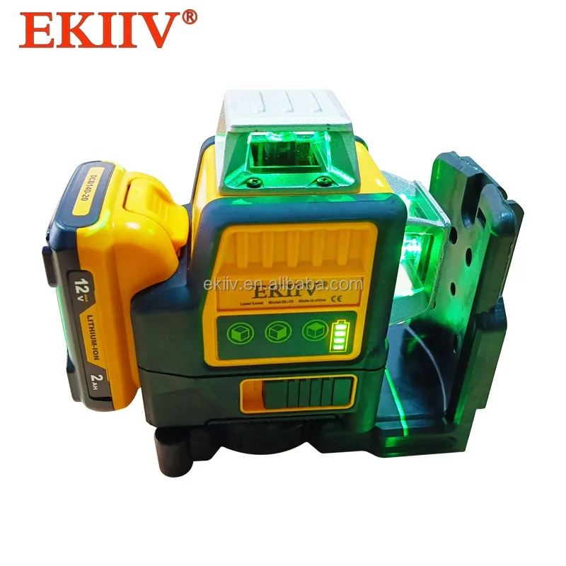 EKIIV 12v High Quality Laser Level Green Automatic Portable 12-Wire Self-Leveling Laser Level with 2 Batteries