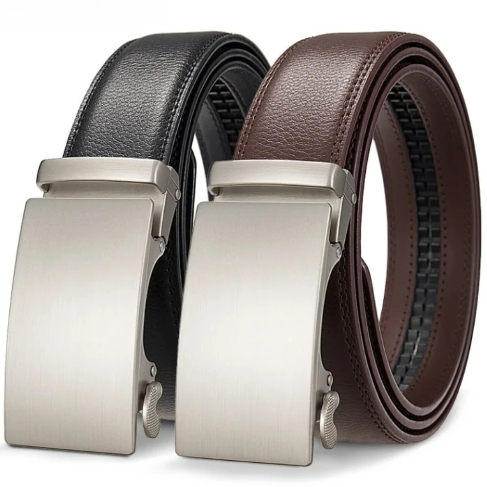 3.5cm High End Handsome Alloy Automatic Buckle Belt Men's Durability PU Leather Waistband Fashion Business Male Waist Straps