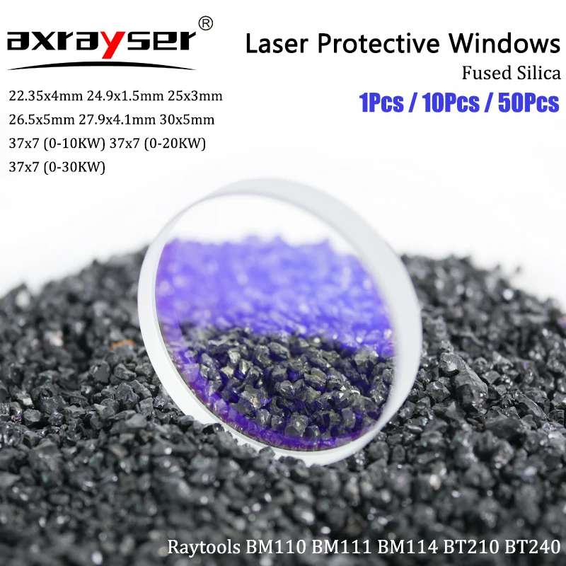 Raytools-lente Protetora do Laser da Fibra Silicone Fundido para a Máquina de Wsx Precitec 1064nm Dia 22.35 24.9 25 26 27.5 27.9 30 37