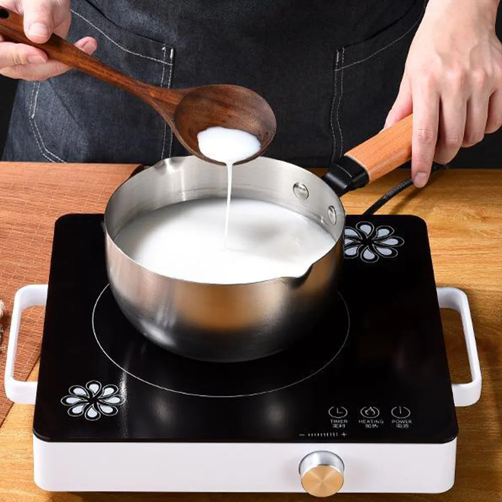 

Stainless Steel Pot 18cm Shallow Wood H Non Stick Saucepan for Baby Food Milk Soup Instant Noodles Easy Clean Heat