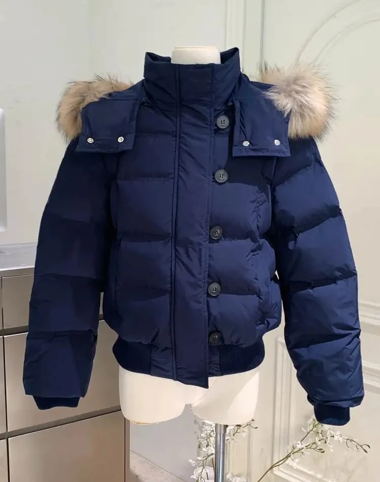 

Autumn Winter Fur Hooded Jacket Women Outerwear Thick Cotton Padded Slim Short Female Cropped Puffer Coat