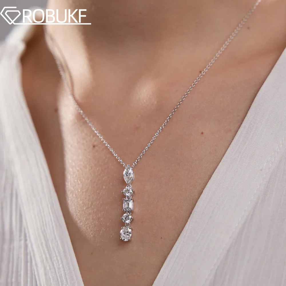 

2,1 cttw ожерелья с пятью камнями и муассанитом для женщин, стерлинговое серебро 925 пробы, вертикальная линия, изысканный кулон, ожерелье, ювелирные изделия, свадебный подарок