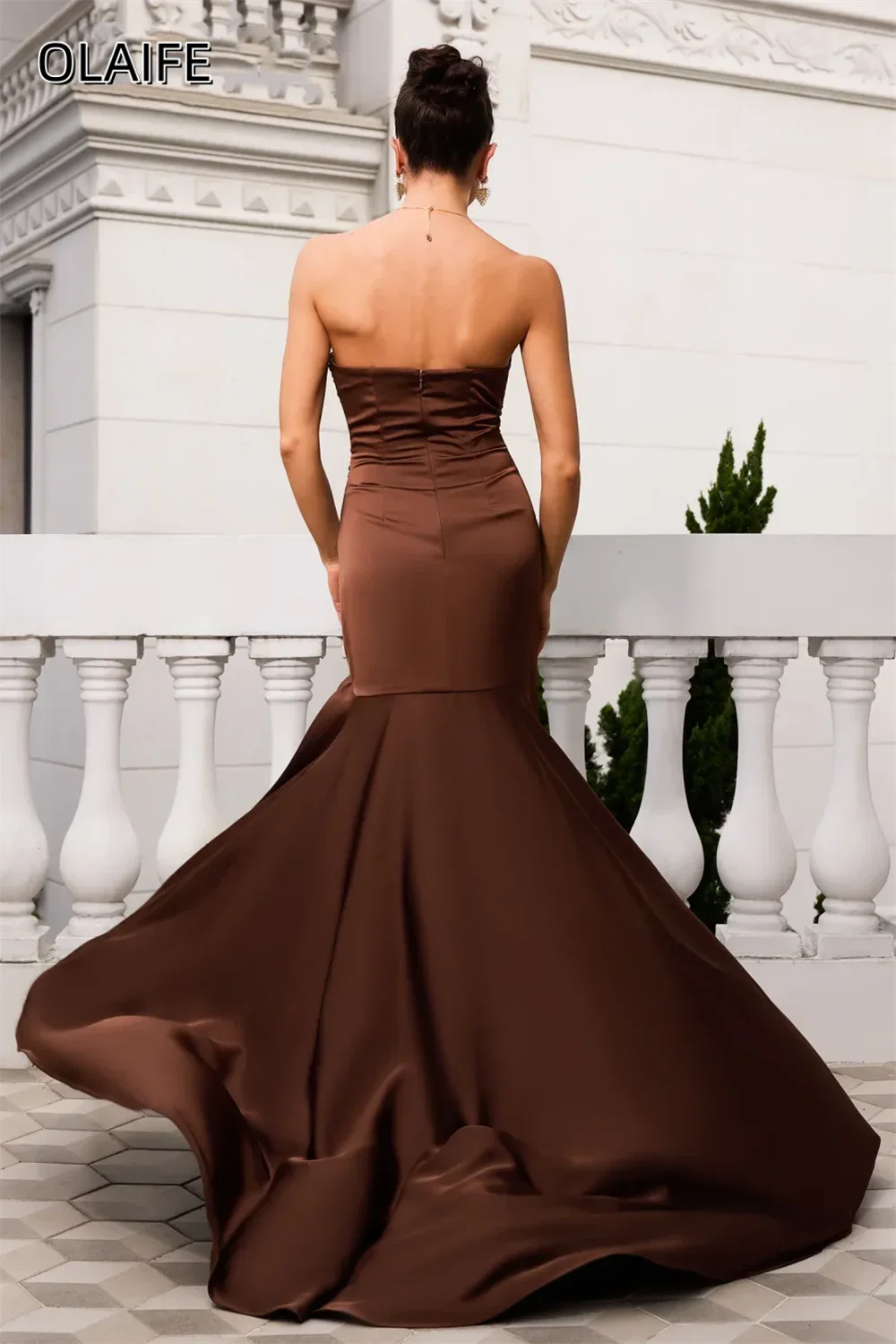 حورية البحر الحبيب مطوي الساتان الجانب سبليت فساتين لحضور الحفلات الموسيقية مخصصة بلا أكمام زيبر قطار الاجتياح Festasin للمناسبا
