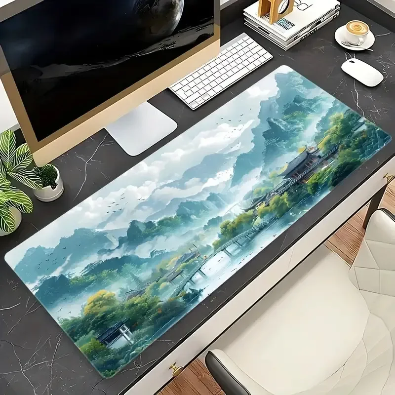FurniArt Extra Large Gaming Mouse Pad Mountain Iron Art Pattern Non Slip Thick Washable Rubber Base for Game Office Desk Use