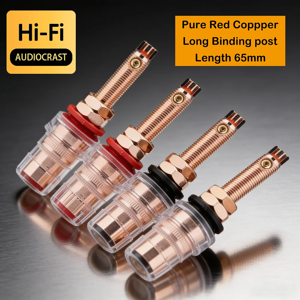 4Pcs Hi-End Pure Red Copper Hifi Audio Speaker Amplifier Binding Post Terminal 65mm