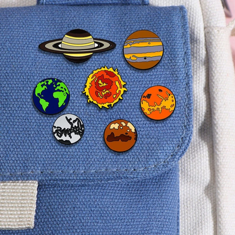 Creative Solar System Planet Series Brooches Cartoon Planet Design Badges Alloy Pin For DIY Clothing Bags Hat T-shirt Decoration