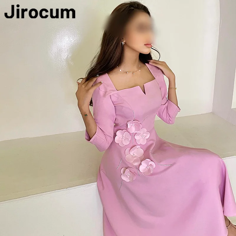 Jirocum A Line Prom Dresses abito da sera per feste con perline floreali con collo quadrato da donna lunghezza alla caviglia abito per occasioni speciali saudita 2024