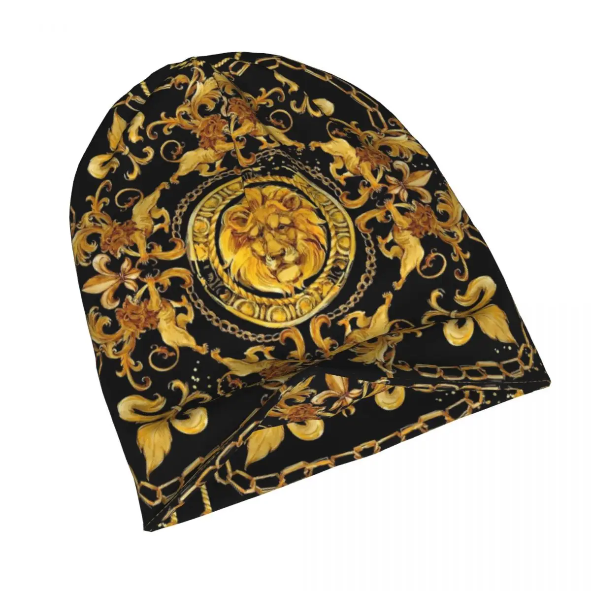 Golden Lion Luxury Design European Baroque Skullies Beanies Hat Spring Unisex Street Cap Warm Dual-use Bonnet Knitting Hats