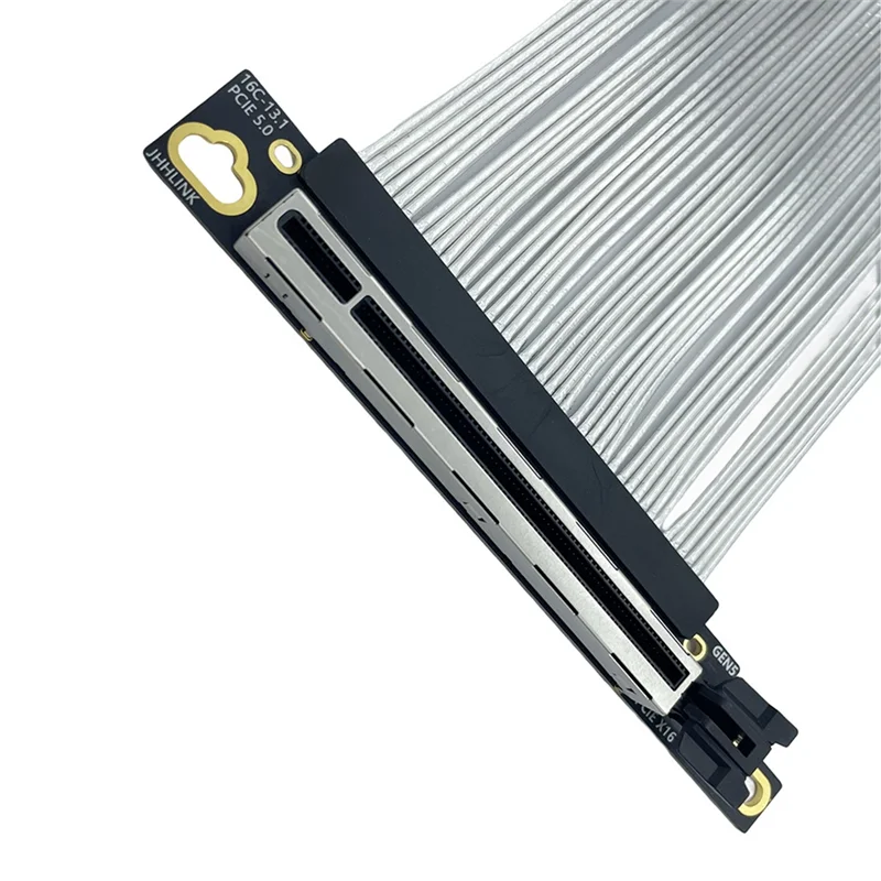 

HJ-Pcie 5.0 X16 GPU Graphics Card Extension Cable PCI-E 5.0 Gen5 64GB/S Silver-Plated Cable 90° Right Angle Riser Cable