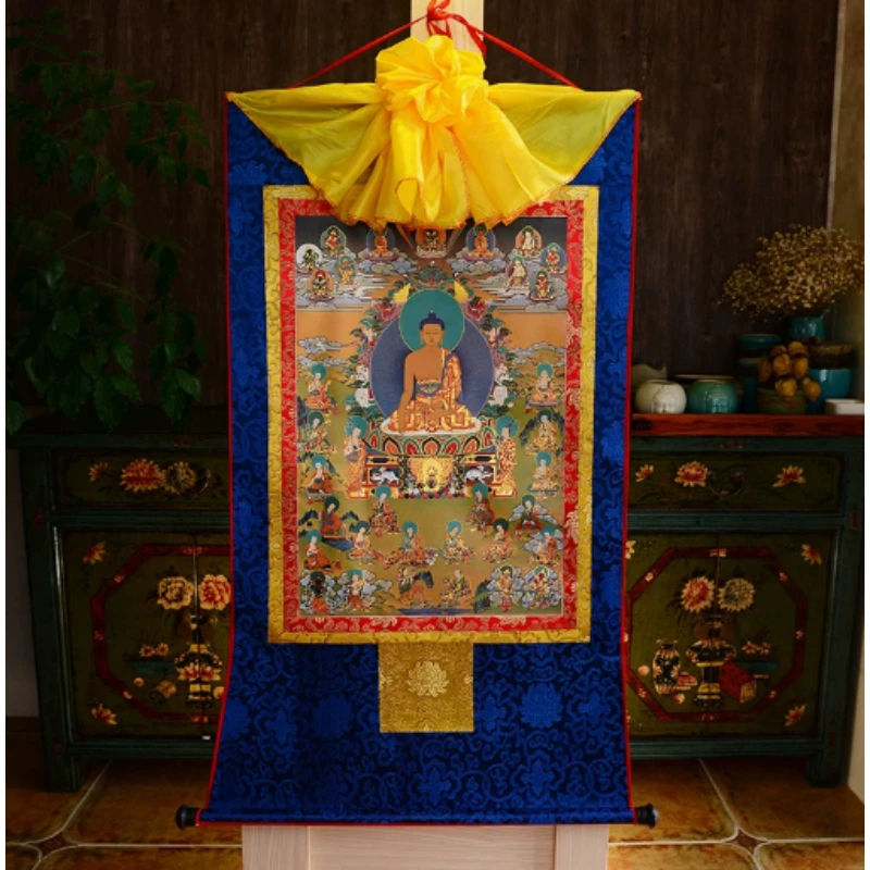 61x37cm Thangka Buddha Hanging Picture Tibetan Gold-plated Printed Decorative Painting Interior/Temple Buddha Offering  Supplies