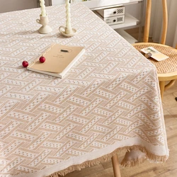Cotton Linen Tablecloth Rustic Farmhouse Square Tablecloths Burlap Table Covers with Tassel for Kitchen Dinning Picnic Wedding