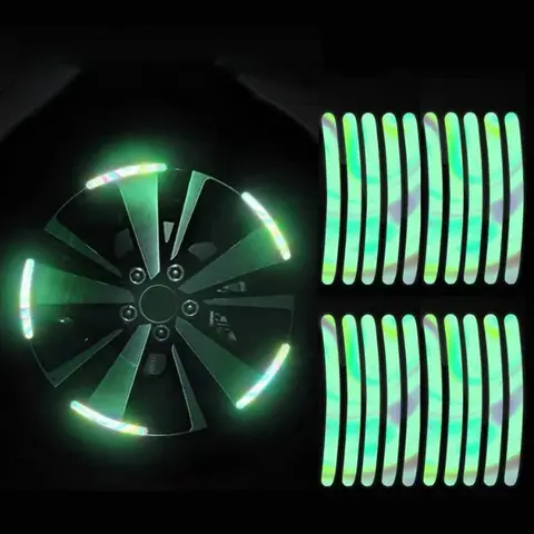 Reflective Strips 20Pcs Car Motorcycle Wheel Reflective Strips Colorful Hub Stickers Car Styling Decal Sticker Auto Moto Decor Decals Accessories