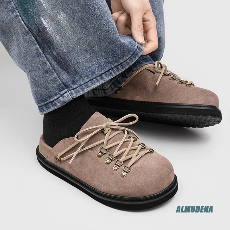 

Round Toe Lace-Up Slippers Mule Men's Low-Top Street Style Urban Versatile Casual Fashion Office Shoes 2026 New