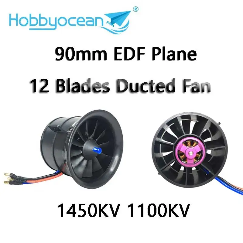 Hobbyocean 90mm EDF Plane 12 Blades Ducted Fan 6S 1450KV or 8S 1100KV Motor for RC Jet Airplane Model Spare Parts