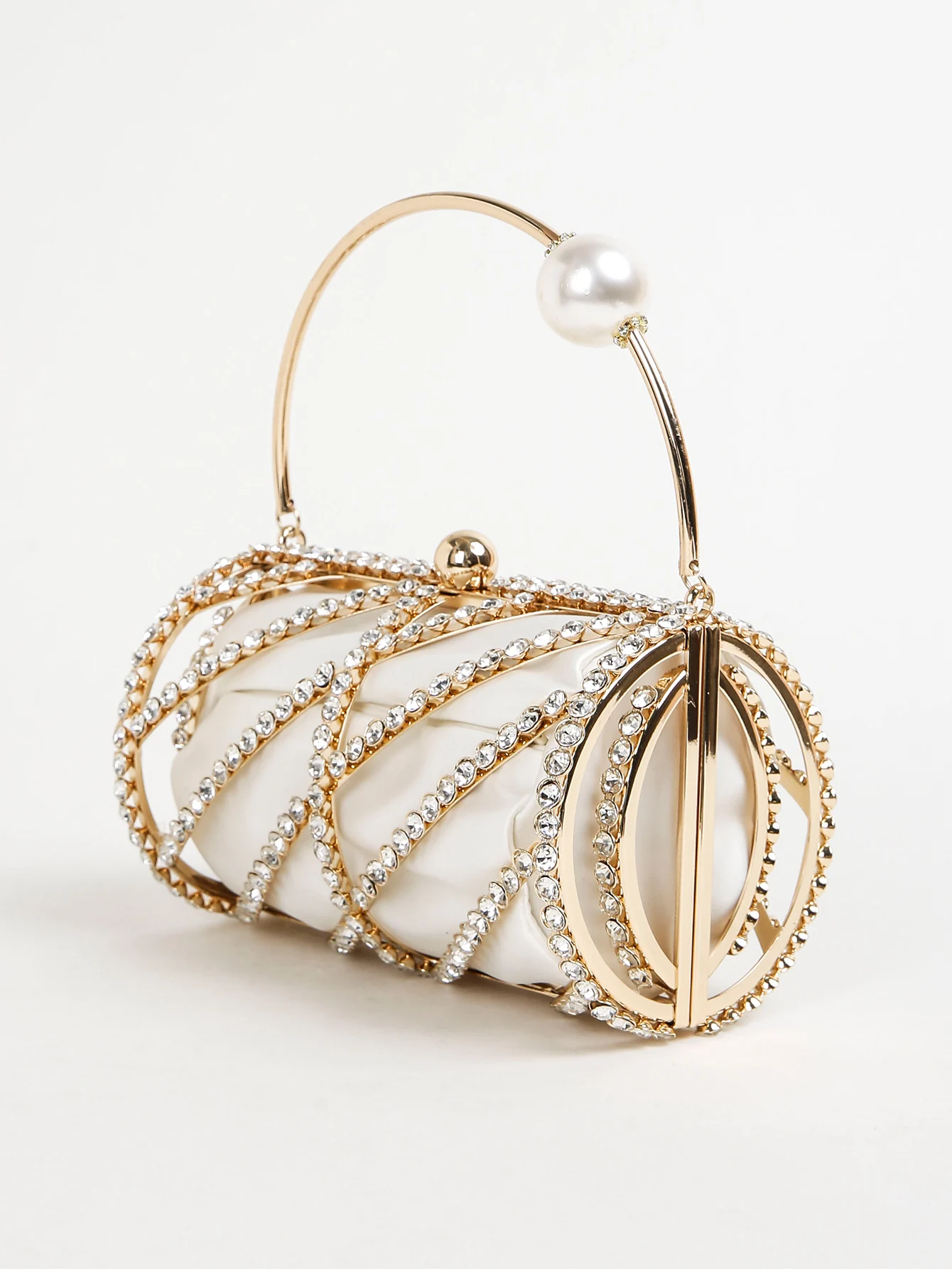 

Women's clutch bag, sparkly diamond-encrusted horizontal barrel dinner bag, carrying pearls for women.