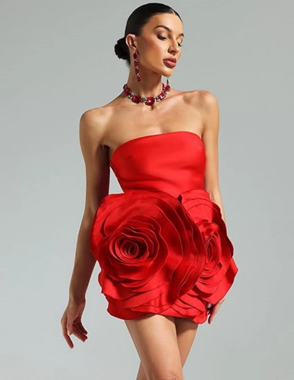 

3D Rose Flower Dress Mini Corset Dress Elegant Strapless Dress Temping Prom Dress