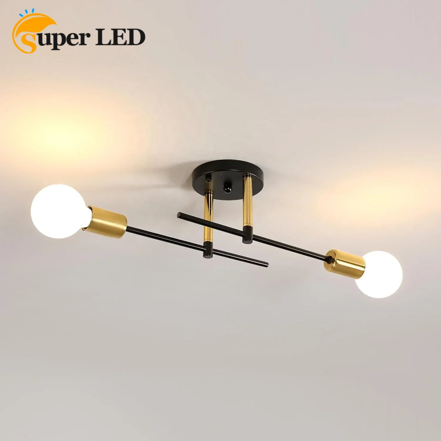 

2 Heads Black-Gold Surface Mounted Ceiling Lamp Modern Minimalist Creative Iron LED Ceiling Light Fixtures Bedroom Hallway Study