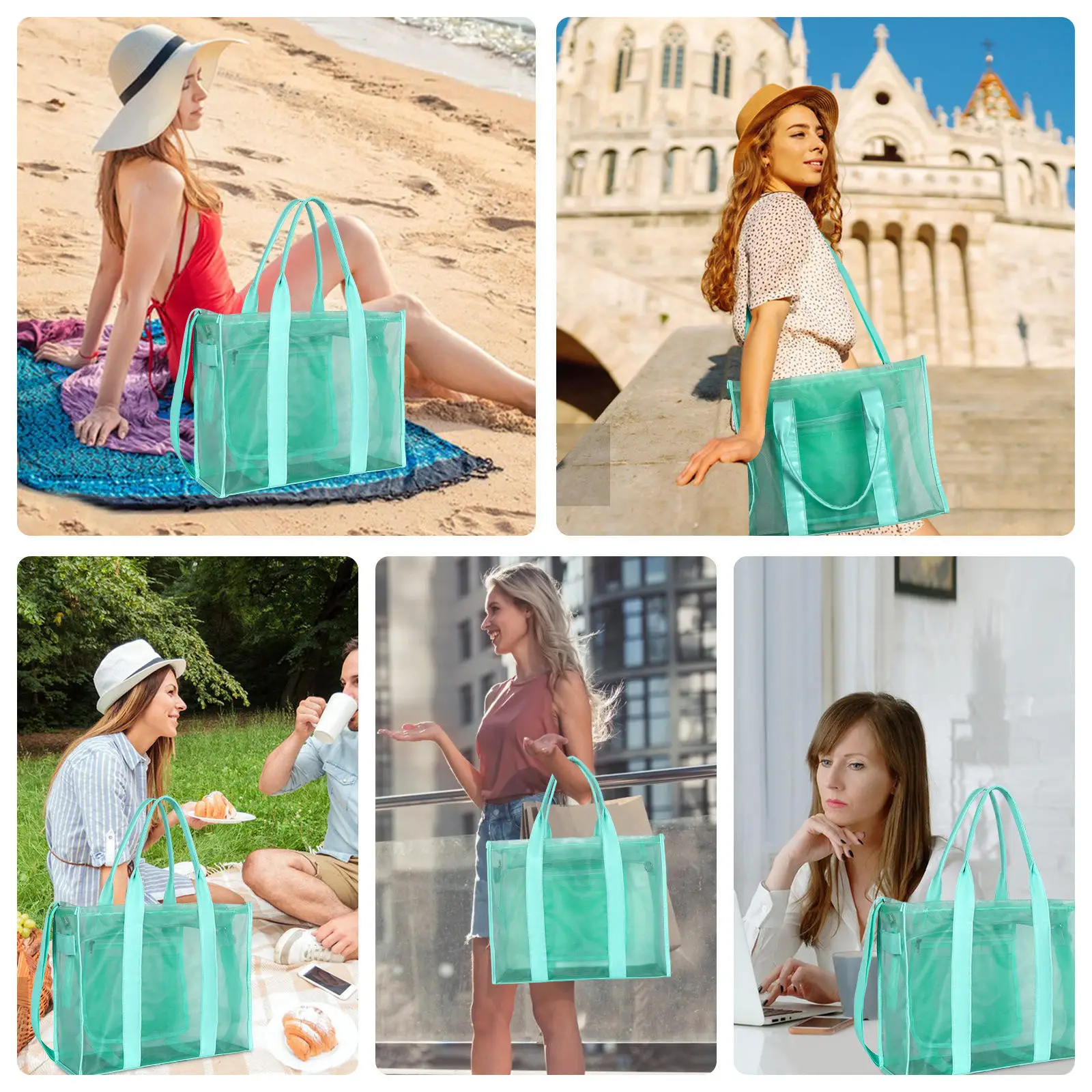 Dompet Bening Tas Tote Kapasitas Besar Tas Tangan Bahu Selempang Pantai Logo Kustom Tas Belanja Pegangan Kulit Tahan Air PVC