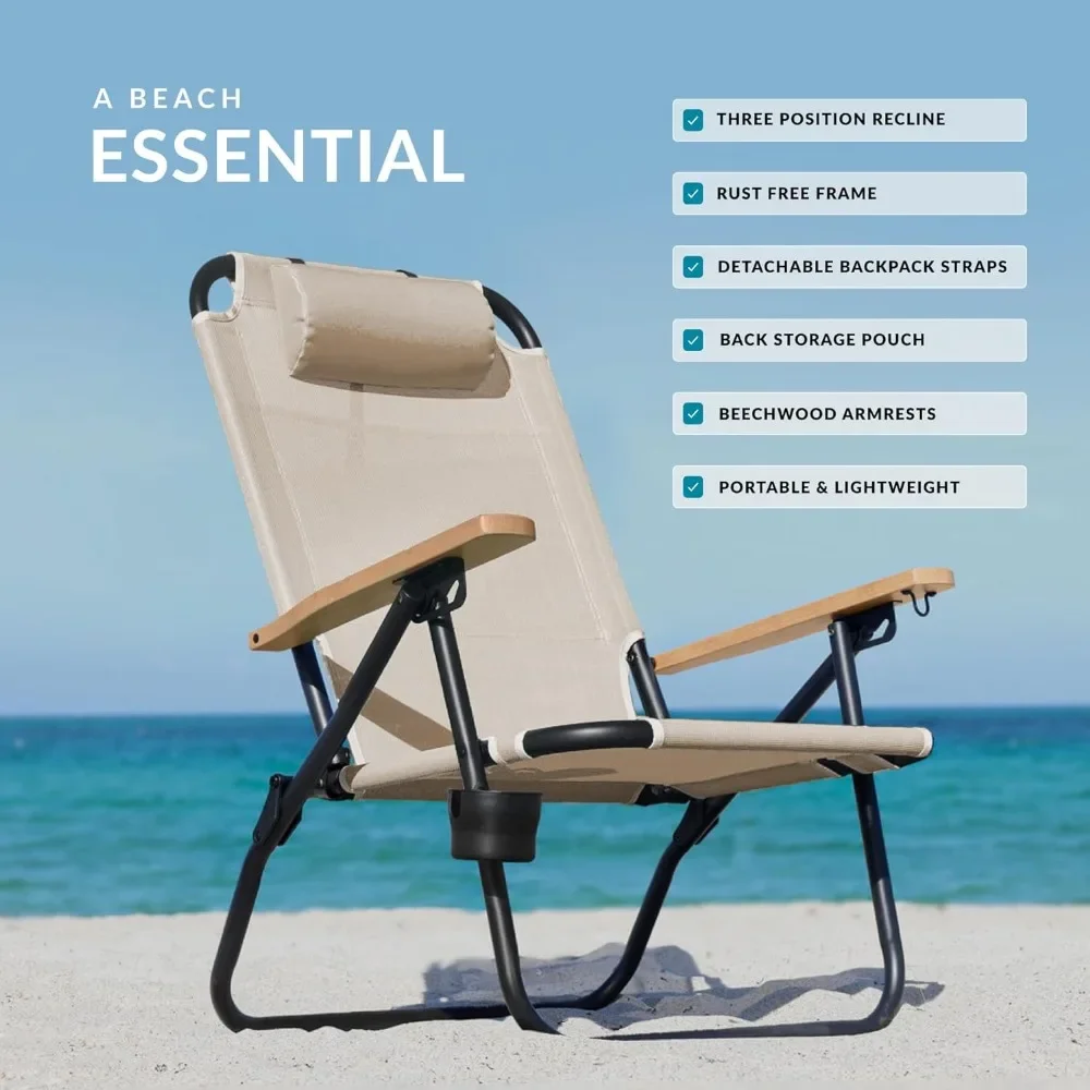 Beach Chair,Foldable and Reclining Beach Chair,Beach Chair with Backpack Straps