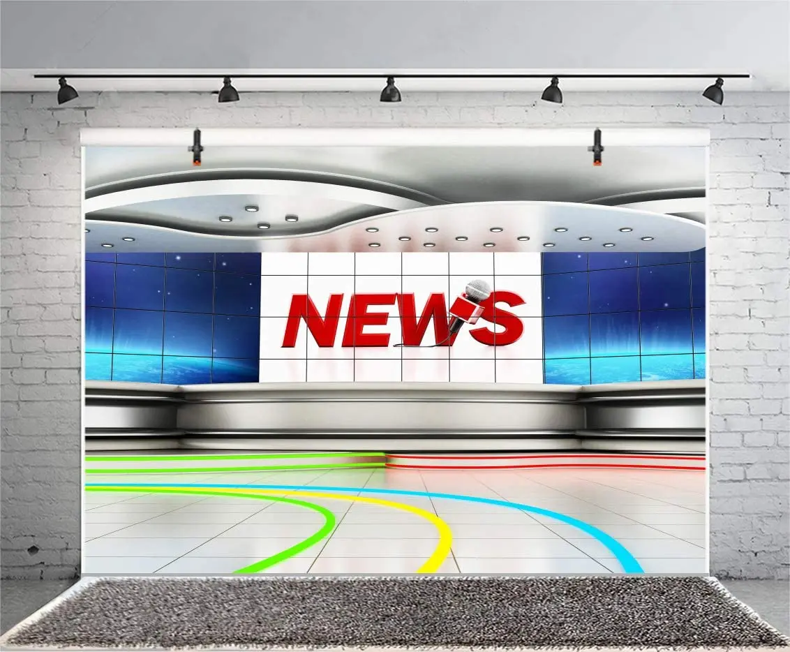 

News Broadcast Hall Backdrop Microphone TV Show Record Recetation Desk Program Front Table Advertising Photo Background