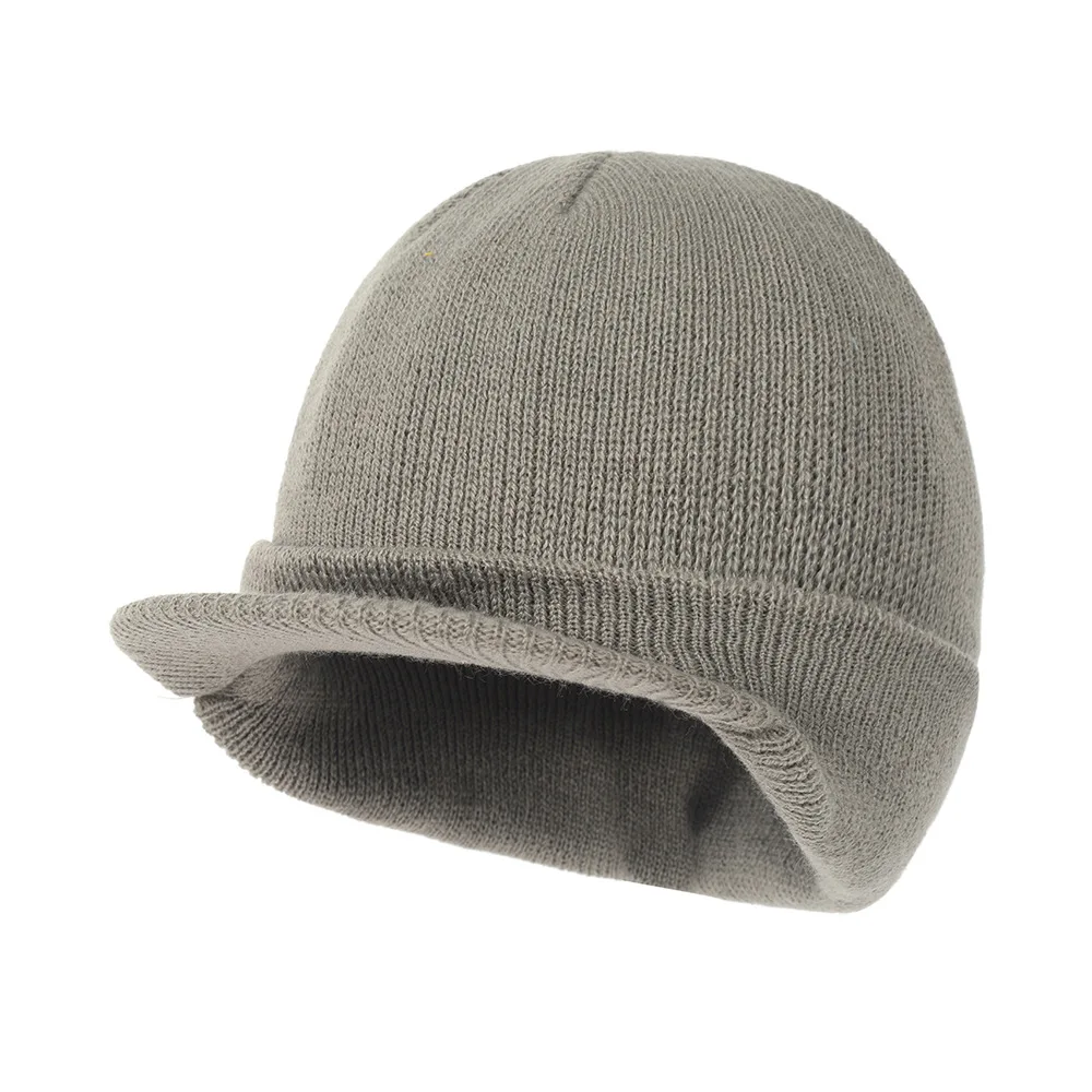 

Unisex Hip Hop Skull Cap Short Brim Warm Knit Beanie Solid Color Versatile Hooded Hat for Autumn Winter Outdoor Sports