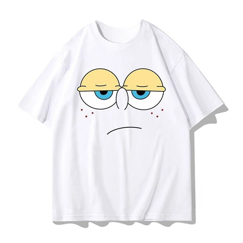SpongeBob SquarePants Big Eyes Patrick Star Cotton Short Sleeve T-shirt Children's Cartoon Pattern Top Parent Child Street Wear