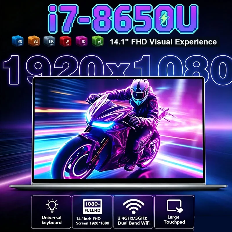 Laptop Computer Windows 11 Pro Intel I7-8650U 2025 Notebook PC Gamer 32GB DDR4 1TB 2TB SSD 1920*1080 Office Study Computer PC