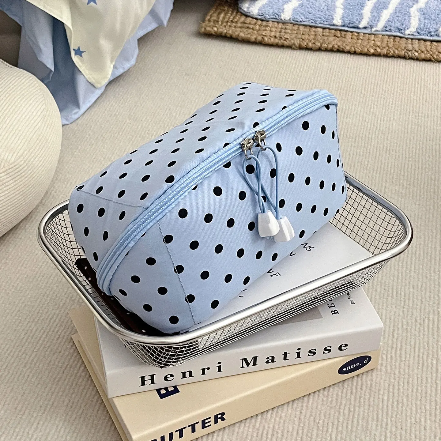 Große offene Make-up-Tasche, dreidimensionale vertikale Desktop-Reisetasche, vielseitige Wellenpunkt-Aufbewahrungstasche für Kosmetik – Detail 12