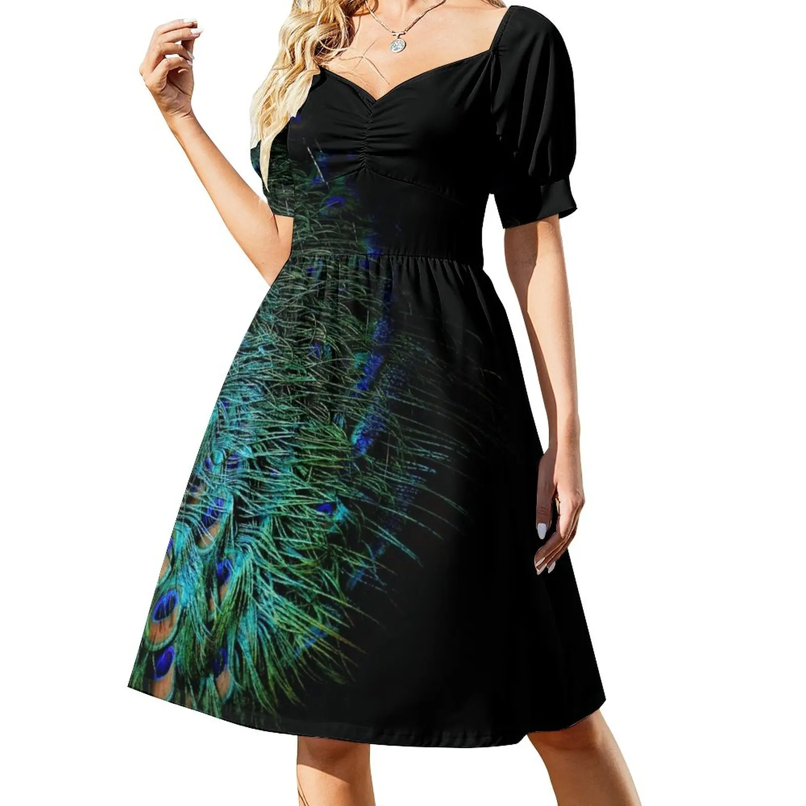 

Peacock feathers on a black background Sleeveless Dress sexy dress women long dresses clothes for woman