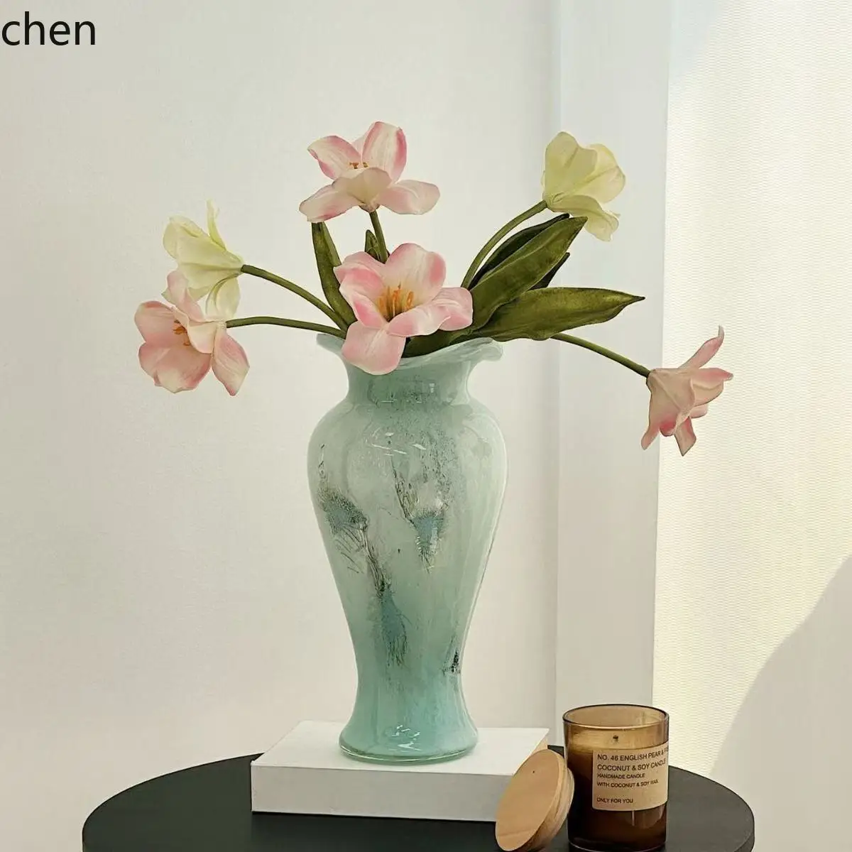 YFY blue fairy glass vase - high-end decorative ornament for living room, dining room, and floral arrangements