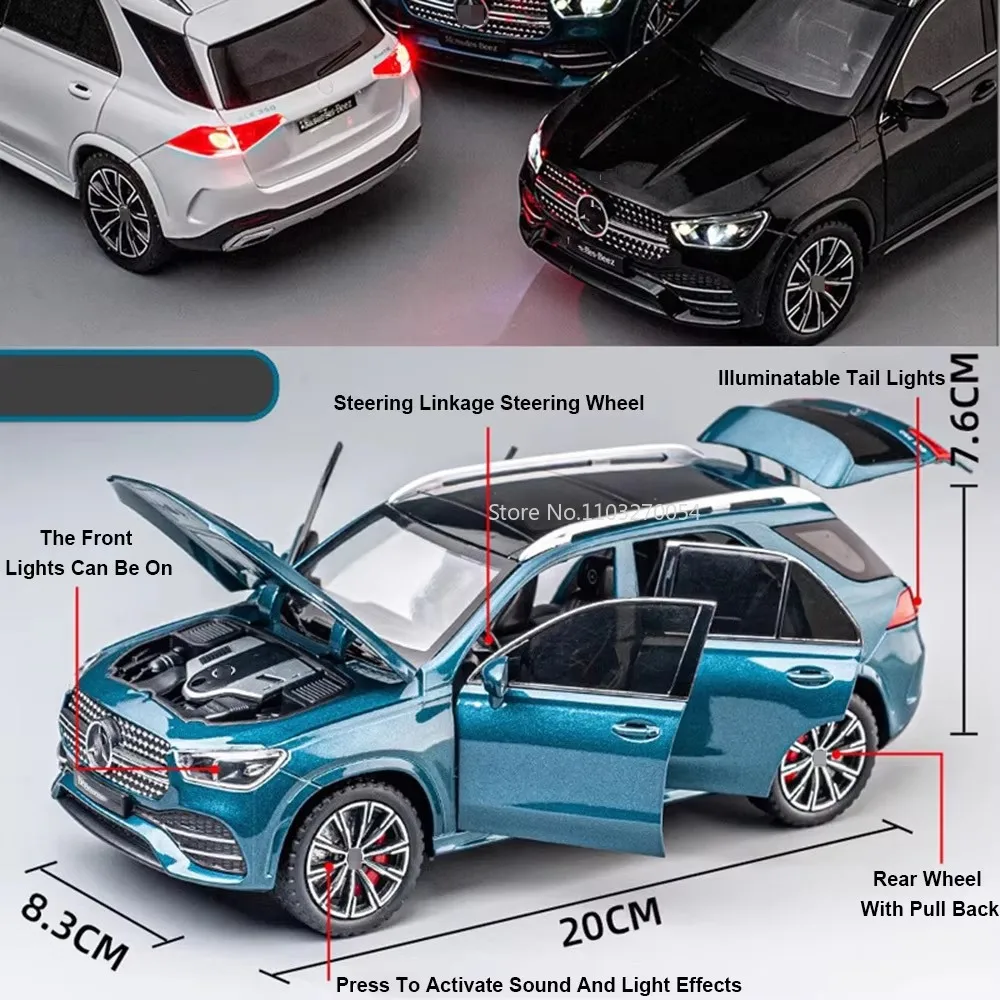 1/24 g550 gle350 modelo de carro brinquedos liga diecast aventura edição portas abertas som luz puxar para trás veículo fora de estrada presente para criança