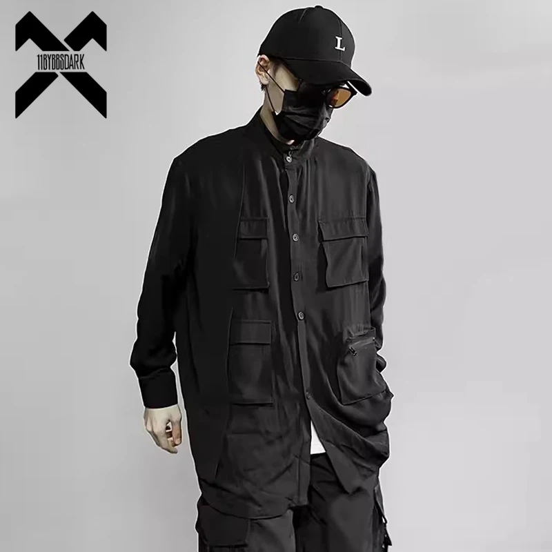 Men Black Tactical Shirts 2024 Summer Long Sleeve Multi Pocket Shirt Coat Casual Streetwear Men Black Tops Shirts Clothing