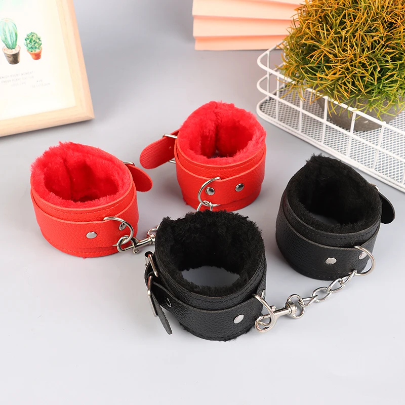 Brazalete de tobillo de felpa de cuero PU, lencería de Bondage, juegos para parejas, accesorios de Cosplay, envoltura de mano Sexy, 1 par