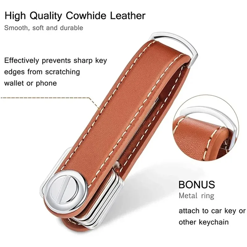 Autoschlüssel Tasche Tasche Fall Brieftasche Halter Kette Schlüssel Brieftasche Ring Sammler Haushälterin Tasche Schlüssel Organizer Smart Leder Schlüsselbund – Detail 3