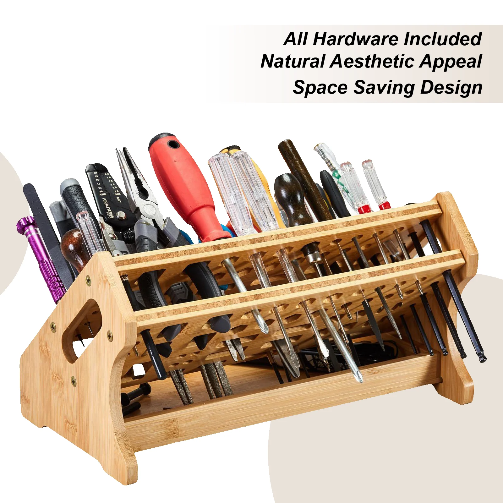 

Plier Organizer Wooden 53-Hole Storage Stand Storage Rack With Tray Hand Tool Organizer For Hobby Repair Desktop Bookshelf