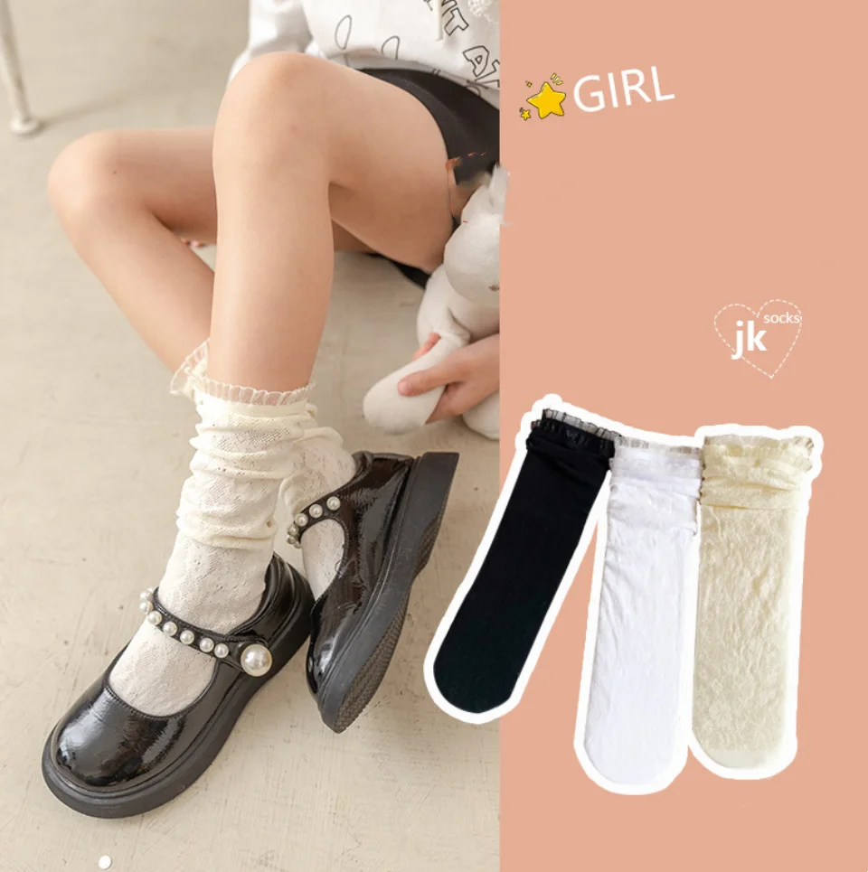 

Spring and Summer Girls Baby Hollow Breathable Lace Lolita Crystal Lace Mid-tube Socks Children's Calf Socks