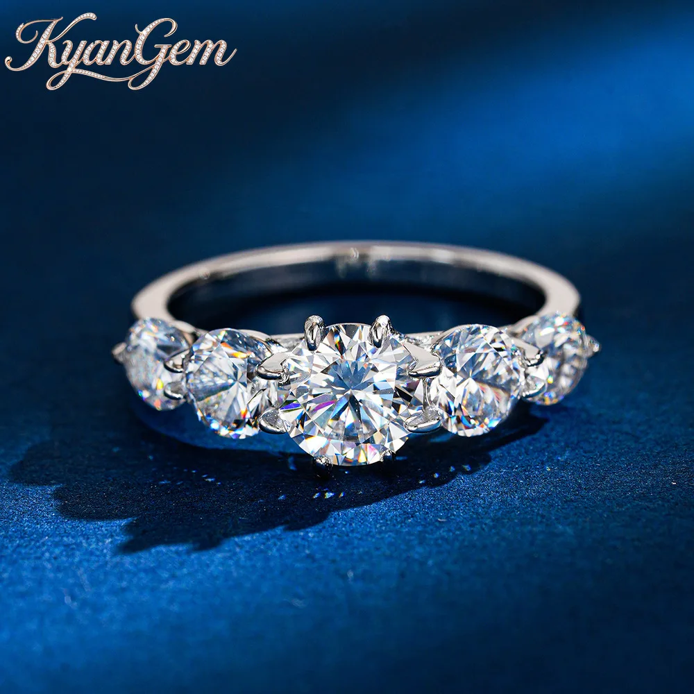 KyanGem Platinum PT950 2.6 Carat Moissanite Elegance Ring D-Color 5-Diamond Band Ring Radiant Brilliance Gift for Girlfriend