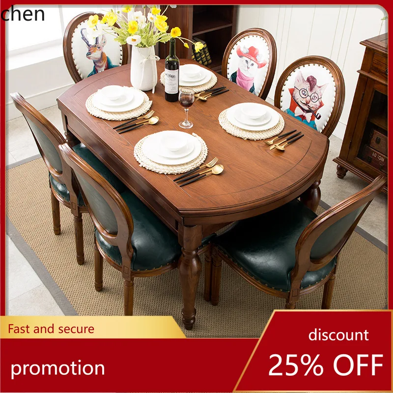 HT Solid Wood Folding Dining Table Multi-Functional Small Apartment Extendable Dining Table and Chair Set Transformable Round