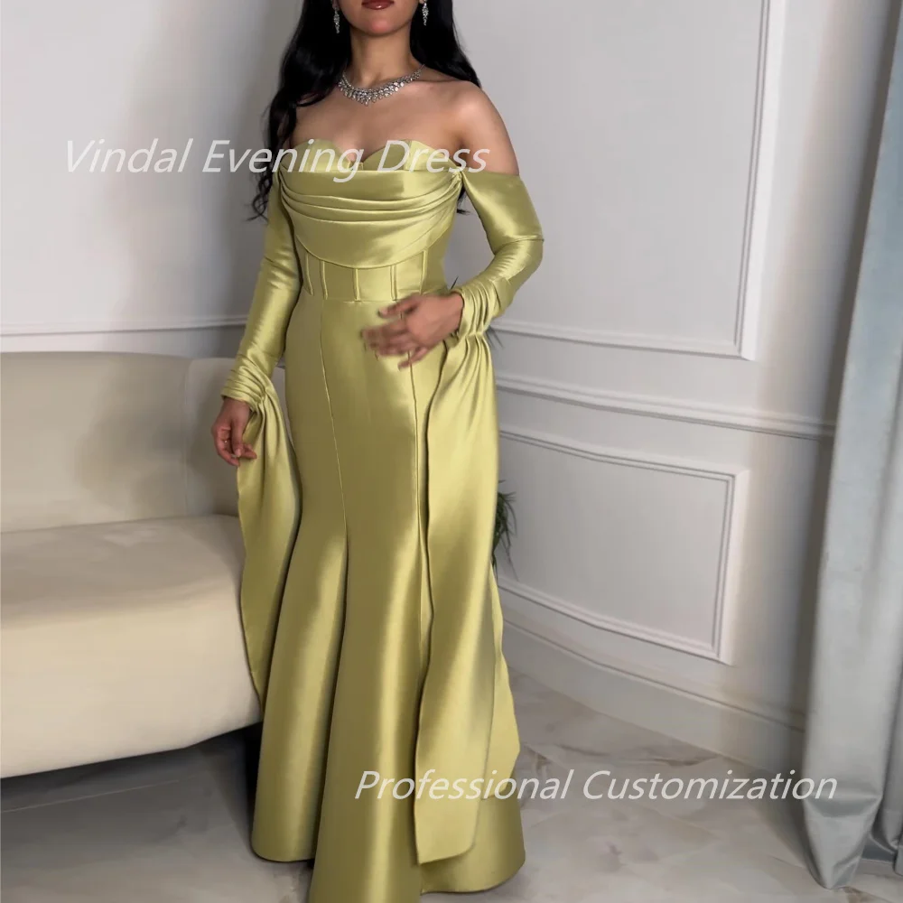 Vindal Evening dresses Satin Mermaid Pleat Strapless Floor-Length Full-Sleeve  Morden-Style High-Quality السعود For Woman 2024