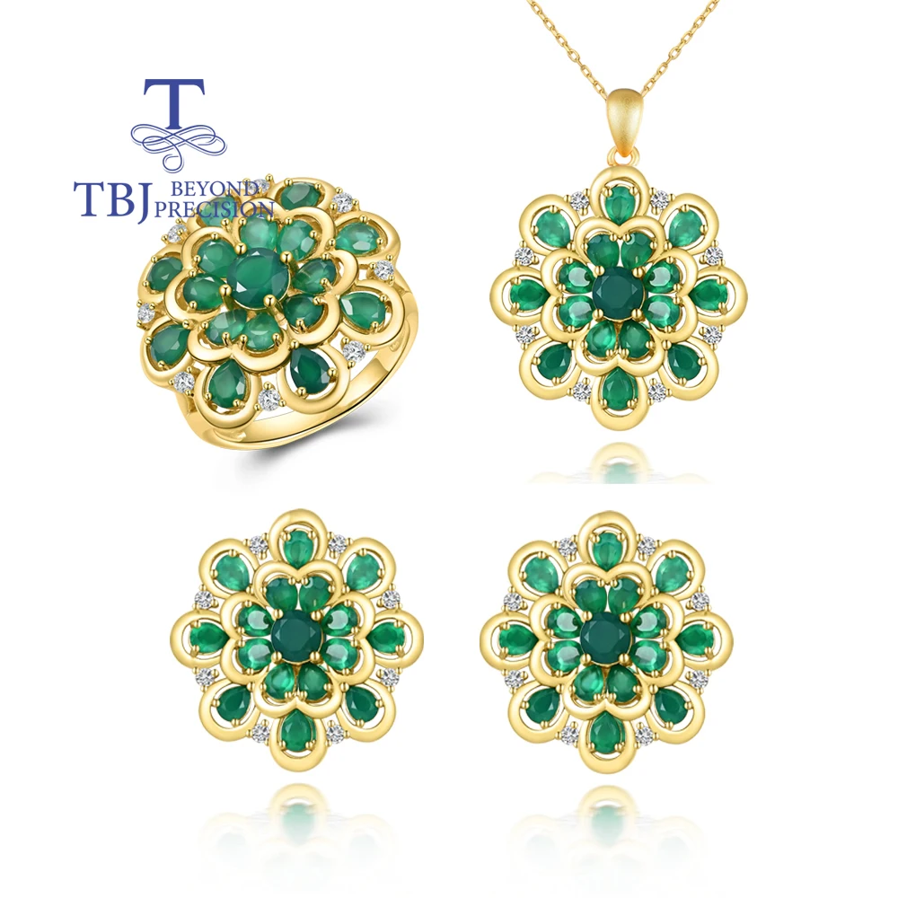 

Цветочный дизайн, романтическое кольцо из натурального зеленого агата, серьги, ожерелье, серебряный комплект украшений, великолепные женские свадебные и банкетные подарки