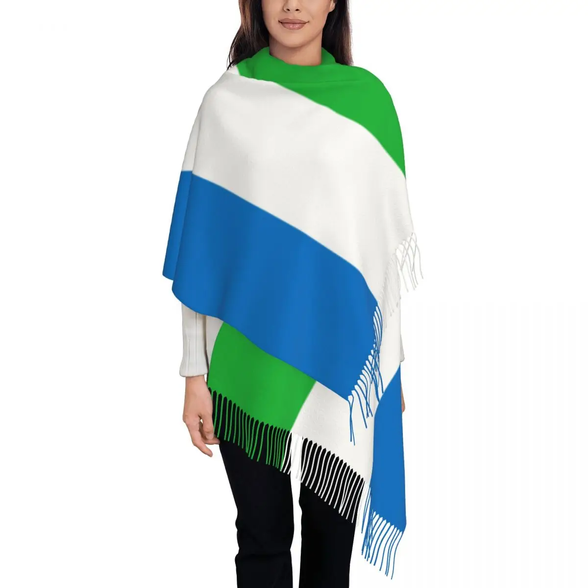 

Женский шарф с флагом Sierra Leone на заказ, длинные зимние теплые шаль с кисточками, шарфы унисекс