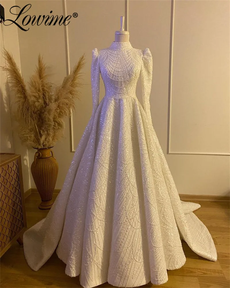 Muslim Luxury Pearl Dubai Evening Dresses Long Sleeve 2024 Arabic Women Mermaid Plus Size Wedding Party Prom Gown Robe De Soiree