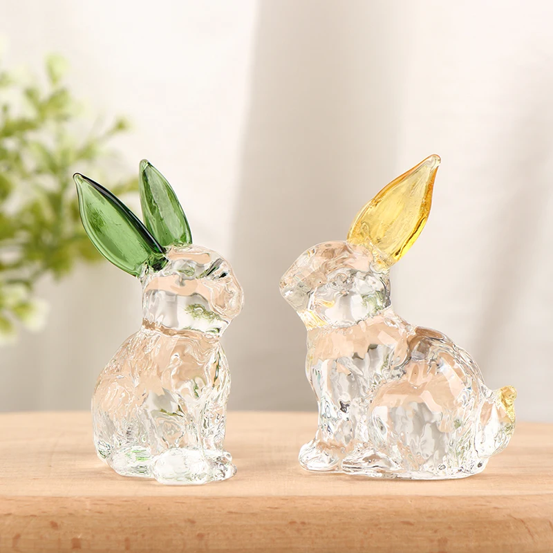 Crystal Glass Rabbit Statue Mascot Animal Handmade Figurines Ornaments For Garden Home Living Room Office Table