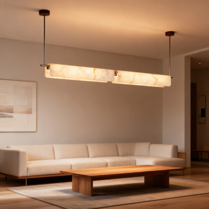 

Подвесной светильник для ресторана, мраморная длинная полоса, полностью медный подвесной светильник, креативный современный свет дизайнера, роскошный учебный светильник