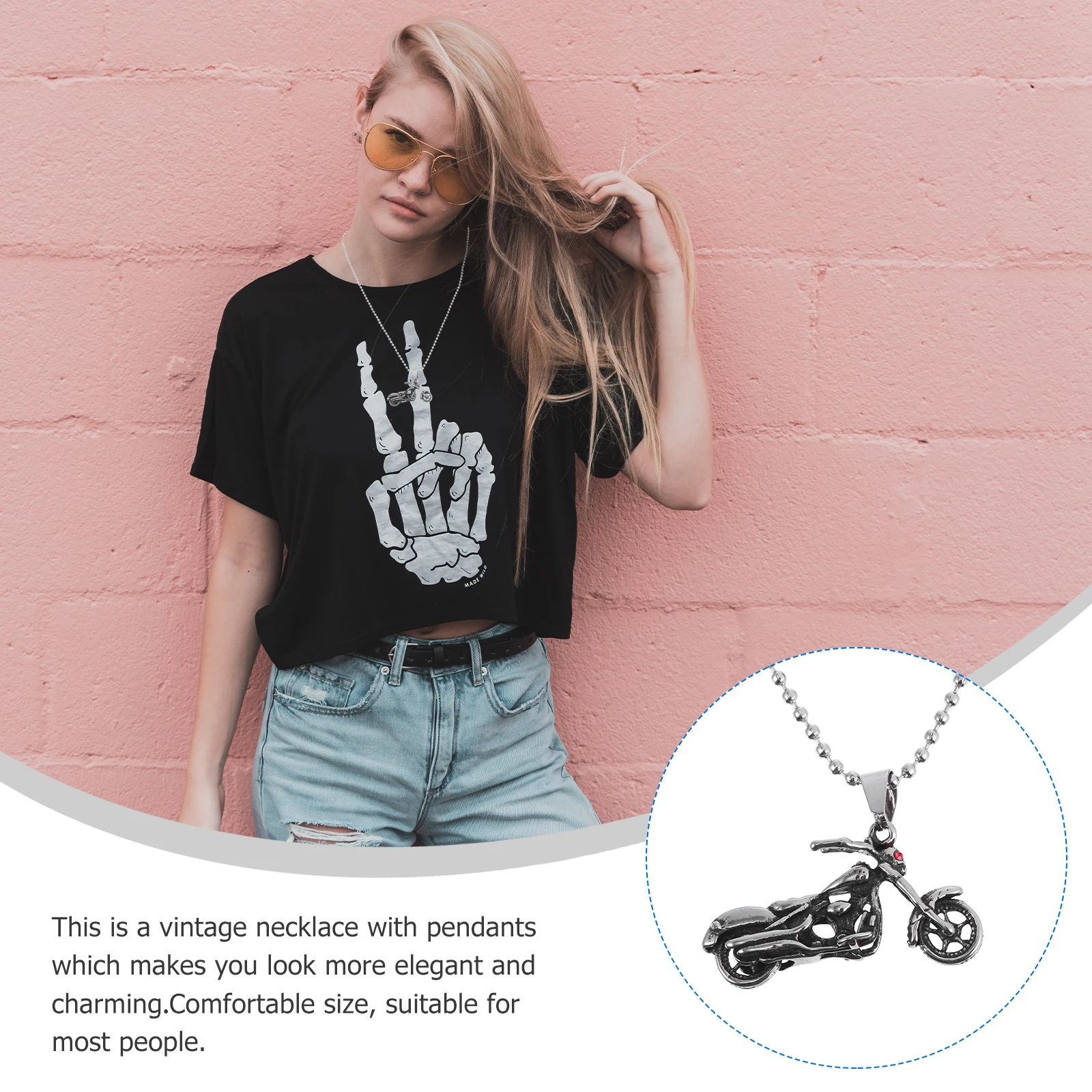 

European American Style Motorcycle Necklace Stainless Steel Pendant Men Jewelry Red Diamond Decor Ornament