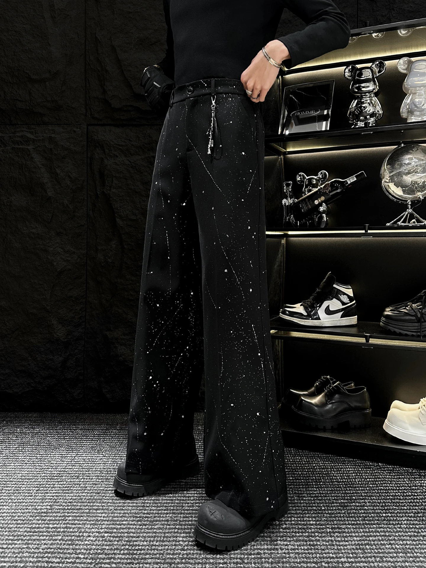 

Мужские брюки Bla прямого кроя с золотистым принтом в виде брызг чернил, повседневные, весенние, из полиэстера, со средней посадкой