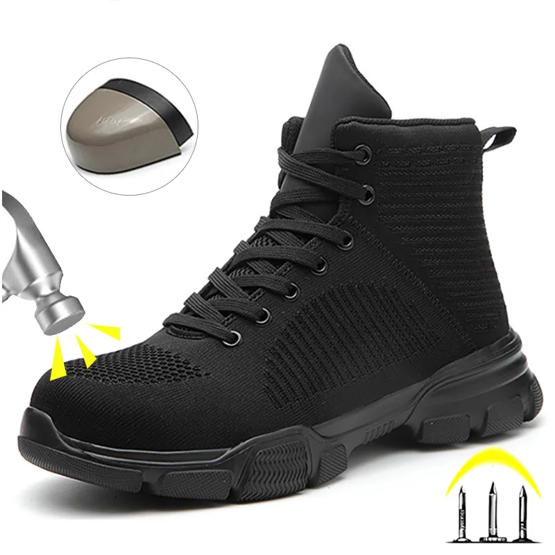 Fashion Safety Boots Men Steel Toe Work Shoes High Top Safety Work Boots Male Anti-smash Construction Protective Footwear