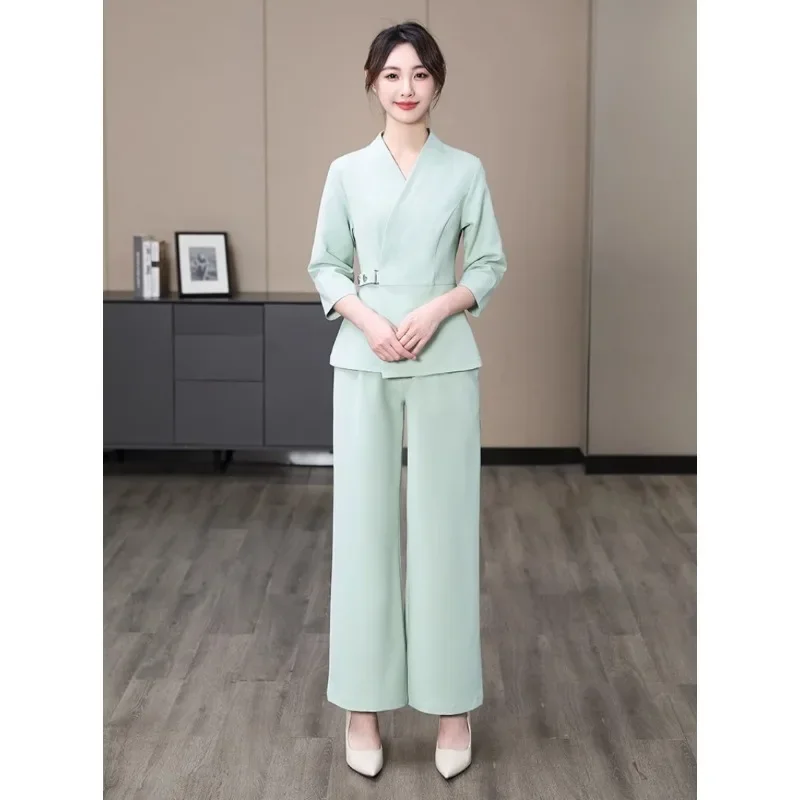 Esthetic Uniform Summer Short Sleeve Beauty Salon Suit Women's Spa Beautician Clothing Hotel Massage Workwear Korean Overalls-BC