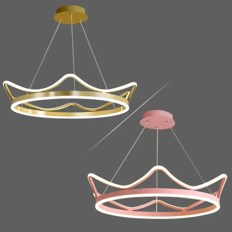 모던 미니멀리스트 왕관 샹들리에, 거실 침실 공주 LED 펜던트 램프, 창의적인 어린이 조명 장식