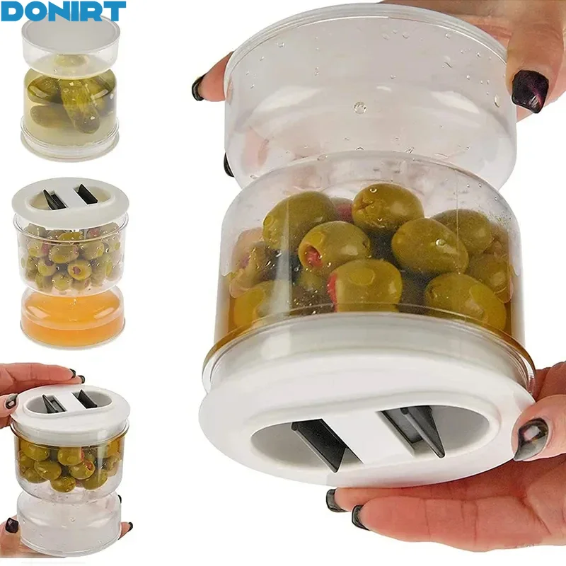 

Pickle Olive Hourglass Jar Pickle Juice Wet and Dry Separator Food Container with Strainer Flip Can Kitchen Supplies Tool